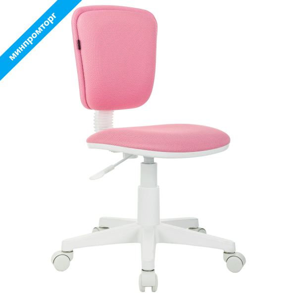 Кресло детское BRABIX "Joy MG-204W", без подлокотников, пластик белый, ткань TW, розовое, 533011 минпромторг