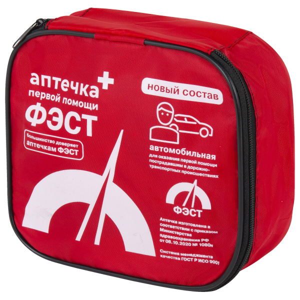 Аптечка первой помощи автомобильная ФЭСТ, текстильный футляр, состав - по приказу № 1080н, 607679