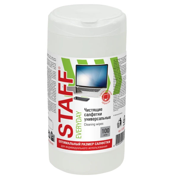 Салфетки для экранов, стекол и пластика универсал STAFF EVERYDAY, туба 100шт,влажные, 512657