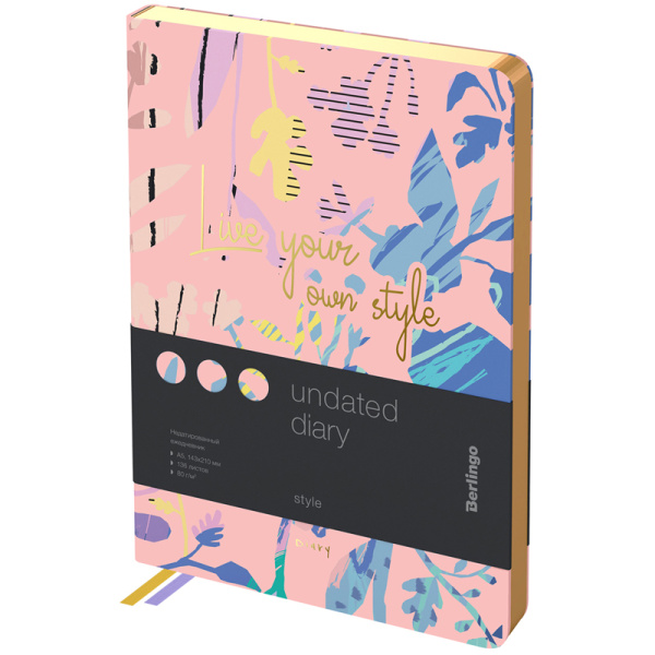 Ежедневник недатированный, А5, 136л., кожзам, Berlingo "Style", золотой срез, розовый, с рисунком 325015 - МСК «Форвард»