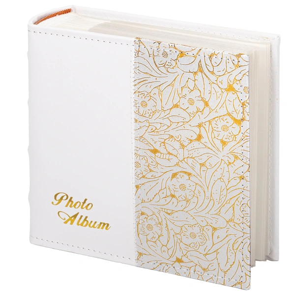 Фотоальбом BRAUBERG на 300 фото 10*15 см, под кожу, бумажные страницы, бокс, белый+золото, 391117