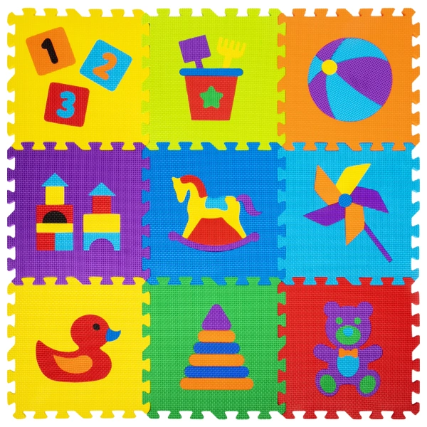 Коврик-пазл напольный 0,9*0,9м мягкий "Игрушки" 9 элементов 30*30см, 1 см, ассорти, ЮНЛАНДИЯ, 646668
