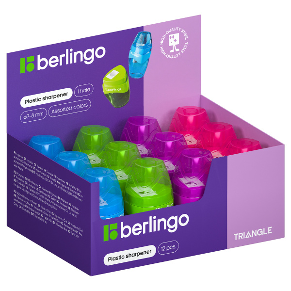 Точилка пластиковая Berlingo "Triangle" 1 отверстие, контейнер, ассорти, дисплей BBp_15000 229639 - МСК «Форвард»