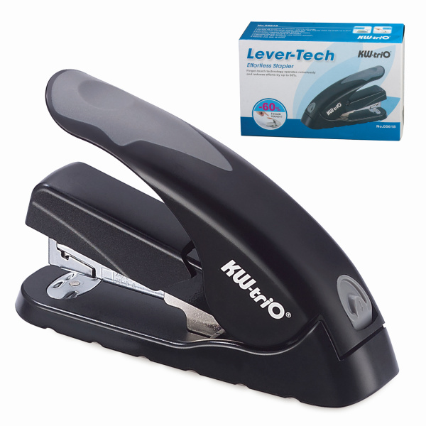 Степлер ЭНЕРГОСБЕРЕГАЮЩИЙ №24/6, 24/8, 26/6, 26/8 KW-trio "Soft-touch", до 40 листов, черный, 5618 225126