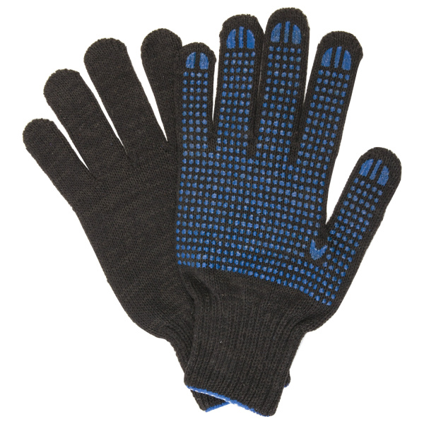 Перчатки х/б, КОМПЛЕКТ 5 ПАР, 7 класс, 65-67г, 216 текс, ПВХ точка, LAIMA ПРОФИ XL, ЧЕРНЫЕ, 604473