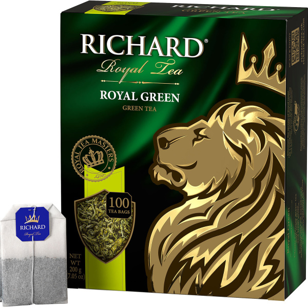 Чай RICHARD "Royal Green" зеленый, 100 пакетиков по 2 г, 620747