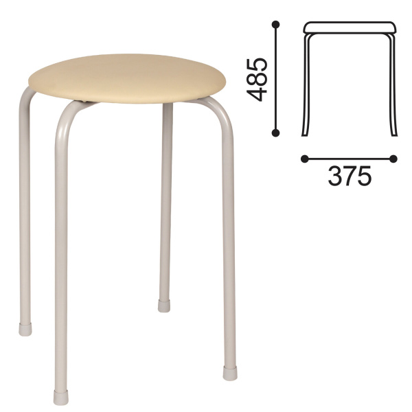 Табурет РС01-Т011В, серебристый каркас, кожзам бежевый, РС01-Т011В-506-531652