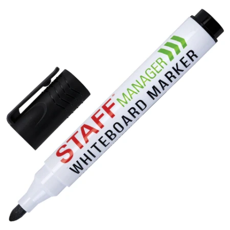 Маркер стираемый для белой доски, ЧЕРНЫЙ, STAFF "MANAGER" WBM-300, 3 мм, с клипом, 152636 - МСК «Форвард»