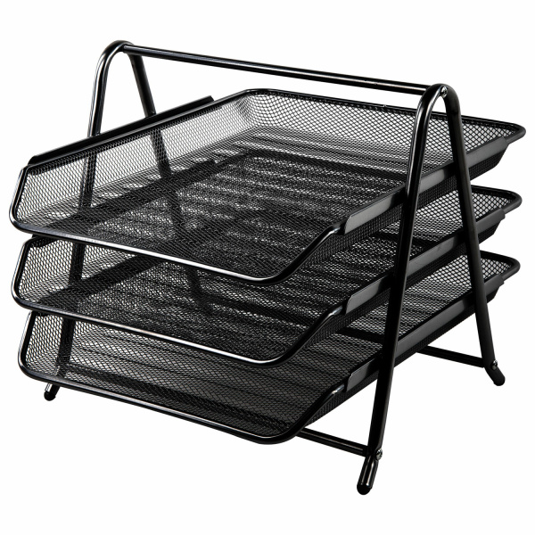 Лоток горизонтальный метал. для бумаг 3 секции BRAUBERG "Germanium",А4 (267х355х295мм),черный,231952