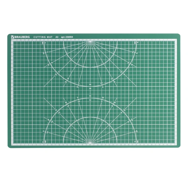 Коврик (мат) для резки BRAUBERG 3-слойный, А3 (450х300мм), двусторонний, толщина 3мм, зеленый,236904