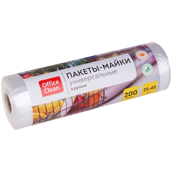 Пакет-майка OfficeClean, ПНД, 25+12*45см, 10мкм, рулон на втулке, 200шт., прозрачный 317612 - МСК «Форвард»