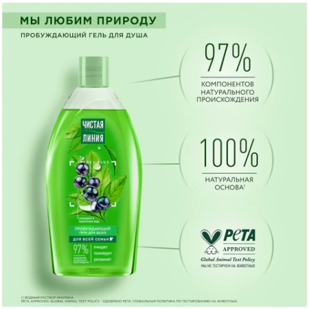 Гель для душа 750 мл, ЧИСТАЯ ЛИНИЯ "Смородина и ледниковая вода", на натуральной основе 609849 - МСК «Форвард»