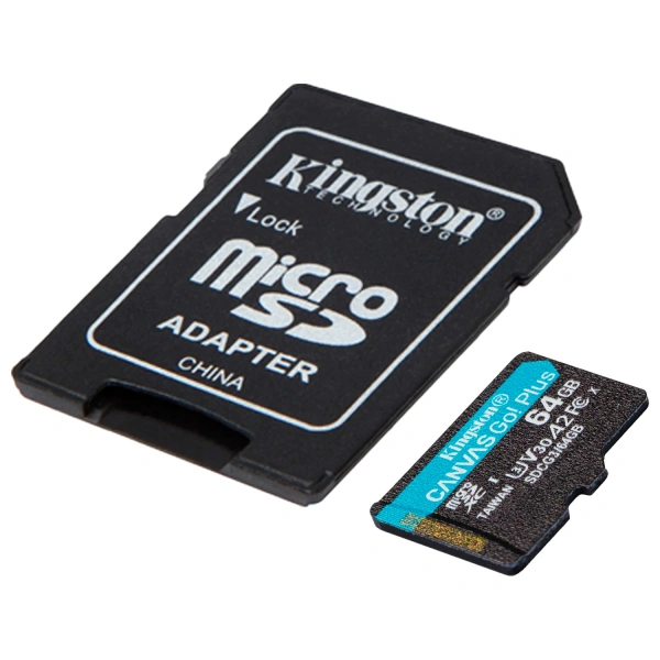 Карта памяти microSDXC 64GB KINGSTON Canvas Go Plus UHS-I U3, 170 Мб/с (class 10), SDCG3/64GB 513645
