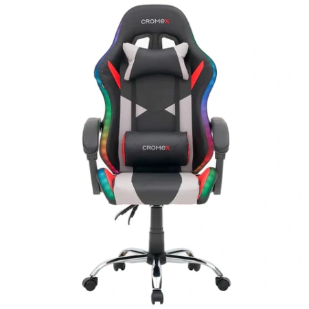 Кресло компьютерное CROMEX (КРОМЕКС) "Quantum GM-155 RGB", подсветка, две подушки, экокожа, черное/красное/серое, 532955 - МСК «Форвард»