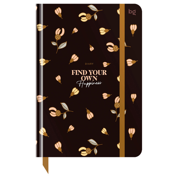 Ежедневник недатированный А5, 136л., 7БЦ BG "Flowery. Black", глянцевая ламинация, отд.фольгой DuА5_64362 376415