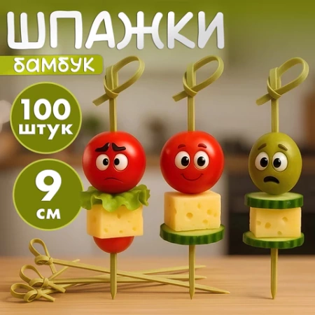 Пики (шпажки) для канапе бамбуковые "Узелок", 9 см, 100 шт., КП, 139898 700668 - МСК «Форвард»