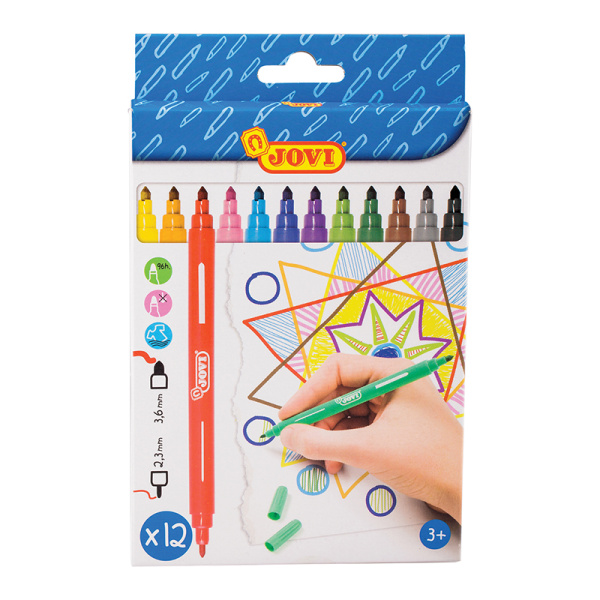Фломастеры двухсторонние JOVI (Испания) 12 цв., вентилируемый колпачок, карт. упаковка, 1512 244621