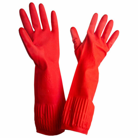 Перчатки МНОГОРАЗОВЫЕ латексные ДЛИННАЯ МАНЖЕТА 25 см КРАСНЫЕ, размер M (средний), вес 80 г, КП, 133332 609352 - МСК «Форвард»