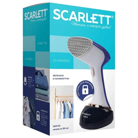 Отпариватель ручной SCARLETT SC-GS135S23, 1600 Вт, 25 г/мин, резервуар 0,36 л, 1 режим, белый/синий 458302 - МСК «Форвард»