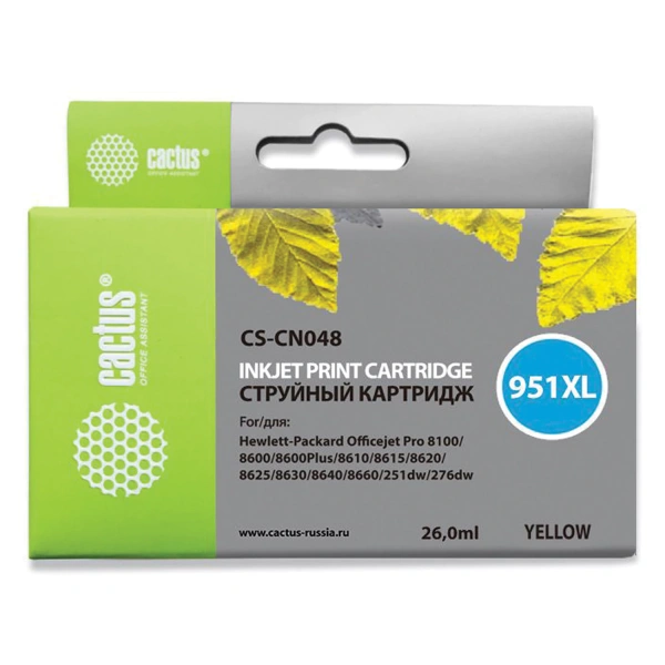 Картридж струйный CACTUS (CS-CN048) для HP OfficeJet 8100/ 8600, желтый CS-CN048 361852 ПОД ЗАКАЗ 8ДНЕЙ