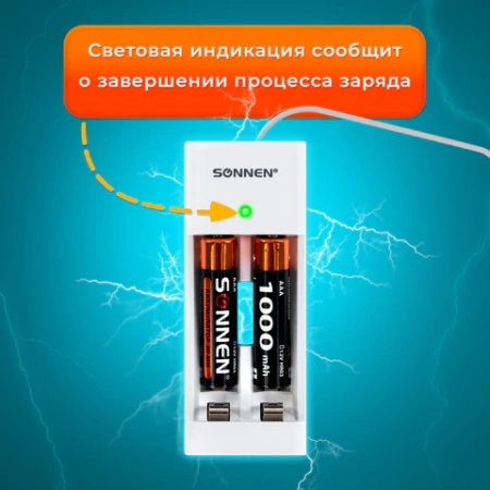 Зарядное устройство с аккумуляторами 2 шт. AAA (HR03), 1000 mAh, SONNEN BC2, в блистере, 455004 - МСК «Форвард»