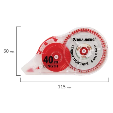 Корректирующая лента BRAUBERG EXTRA LENGTH, 5 мм х 40 м, механизм перемотки, корпус прозрачный, блистер, 272502 - МСК «Форвард»