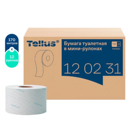 Бумага туалетная 170 метров, Tellus/TORK (Система T2) ADVANCED, КОМПЛЕКТ 12 рулонов, 2-слойная, белая, 120231 126502 - МСК «Форвард»