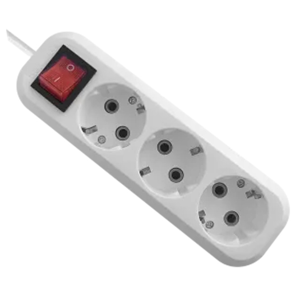 Удлинитель Defender L330 3 розетки, с заземлением, выключатель, 10м, белый 99357 393911