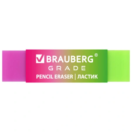 Ластик полупрозрачный BRAUBERG "Grade", 60x15x10 мм, картонный держатель, цвет ассорти, 271997 - МСК «Форвард»
