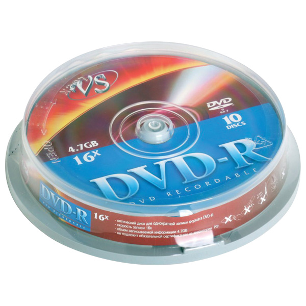 Диски DVD-R VS 4,7 Gb Cake Box (упаковка на шпиле), КОМПЛЕКТ 10 шт., VSDVDRCB1001 511542