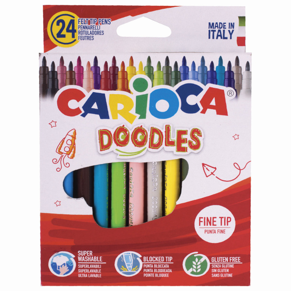 Фломастеры CARIOCA (Италия) "Doodles", 24 цвета, суперсмываемые, 42315 151919