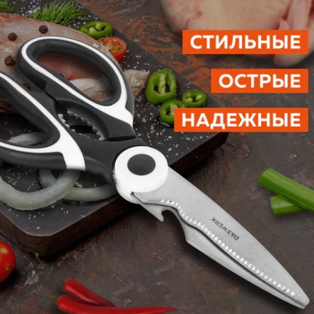 Ножницы кухонные DASWERK (ДАСВЕРК), 210 мм, с орехоколом, открывашкой, футляром для лезвий, 608904 - МСК «Форвард»