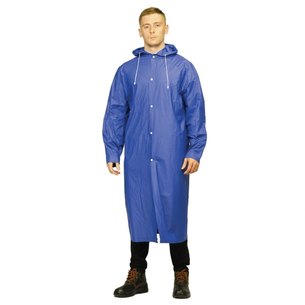 Дождевик плащ синий на кнопках многоразовый, прочный, винил, размер универсальный, 23319 610846