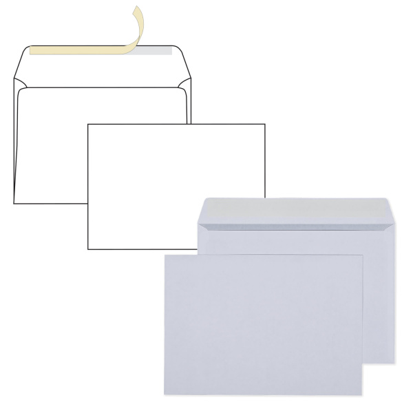 Конверты С5 (162х229мм), отрывная лента, 80г/м2, КОМПЛЕКТ 1000шт, внутренняя запечатка, С5.01С  128289