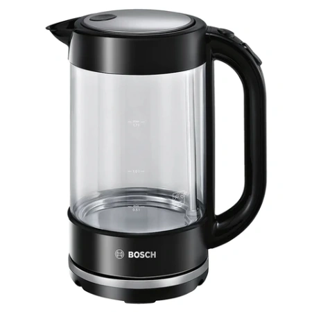 Чайник BOSCH TWK70B03, 1,7 л, 2400 Вт, закрытый нагревательный элемент, стекло, черный 458595 - МСК «Форвард»