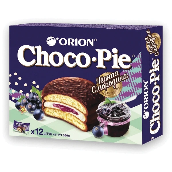 Печенье ORION "Choco Pie Black Currant" темный шоколад с черной смородиной,360г(12штук х30г) 622308