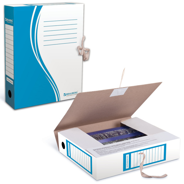 Папка архивная с завязками А4 (325х260мм), 75мм, до700л,плотн,микрогофрокартон,СИНЯЯ,BRAUBERG,124853