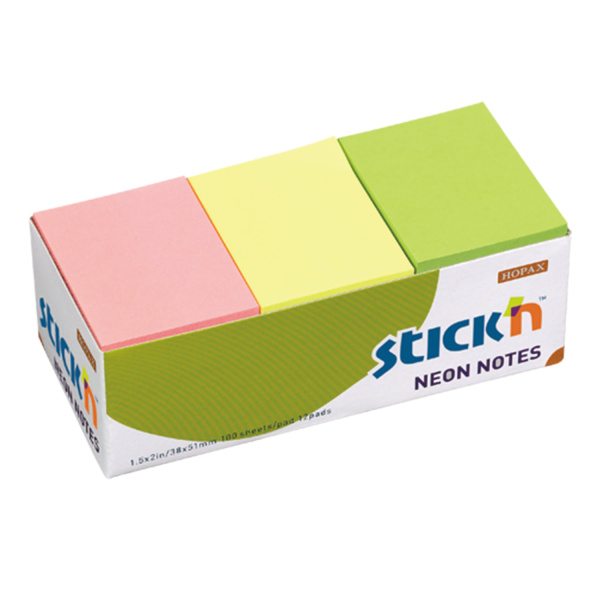Блоки самоклеящ. (стикеры) HOPAX КОМПЛЕКТ 12 шт., 38х51 мм, 12х100 л., 3 цвета, неон, 21131  124081