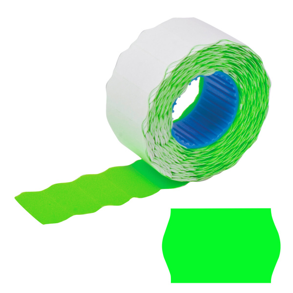 Этикет-лента 22*12мм волна, зеленая, КОМПЛЕКТ 5 рулонов по 800 шт., BRAUBERG, 123575