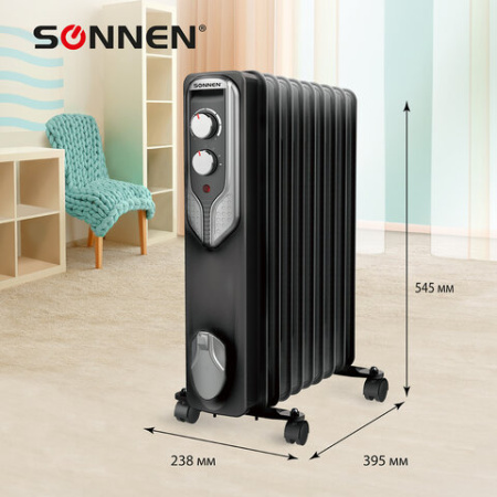 Обогреватель масляный SONNEN DFN-09BL, 2000 Вт, 9 секций, черный, 455311 - МСК «Форвард»