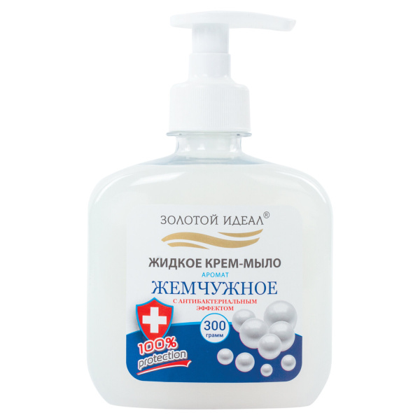 Мыло-крем жидкое 300г ЗОЛОТОЙ ИДЕАЛ "Жемчужное", с антибактериальным эффектом, дозатор, 606780