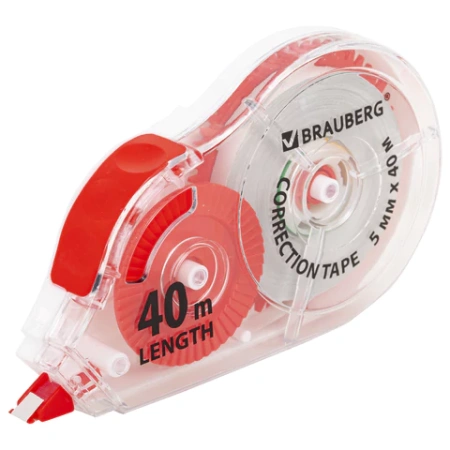 Корректирующая лента BRAUBERG EXTRA LENGTH, 5 мм х 40 м, механизм перемотки, корпус прозрачный, блистер, 272502 - МСК «Форвард»