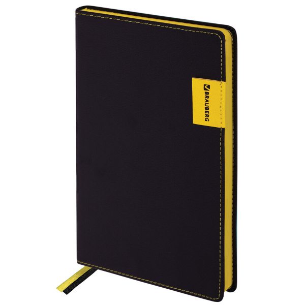 Ежедневник недатированный А5 138х213мм BRAUBERG AIM под кожу, 136л, черный, 113421