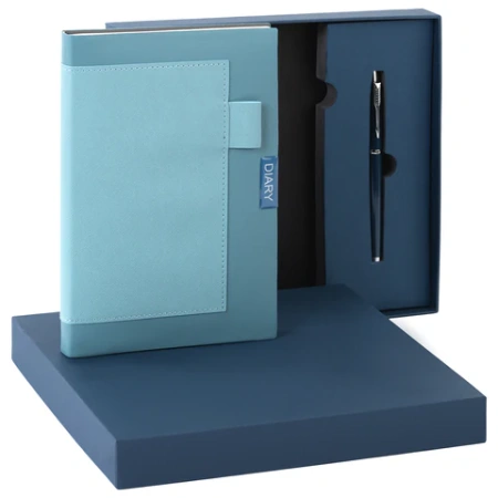 Ежедневник в наборе с ручкой А5, 144x210 мм, BRAUBERG "Style" под кожу, 160 листов, синий, 116862 - МСК «Форвард»
