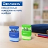 Точилки с ластиком 2 в 1 BRAUBERG "Double", НАБОР 2 ШТУКИ, 2 отверстия, синяя и зеленая, блистер, 271995 - МСК «Форвард»