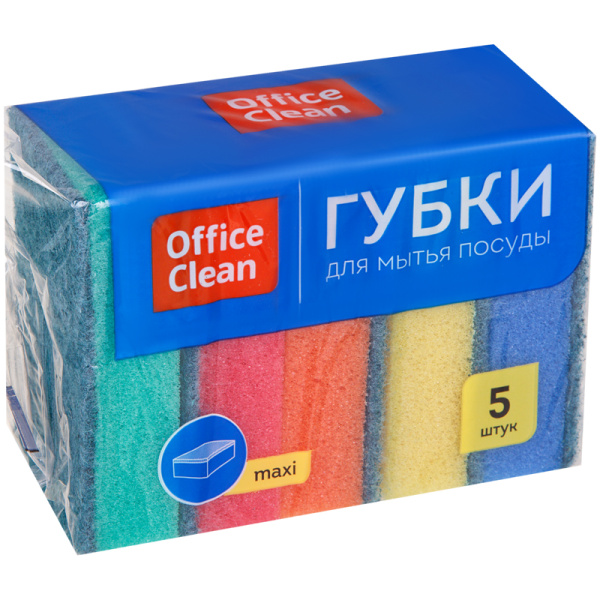 Губки для посуды OfficeClean "Maxi", поролон с абразивным слоем, 9*6,5*2,7см, 5шт 248977 - МСК «Форвард»