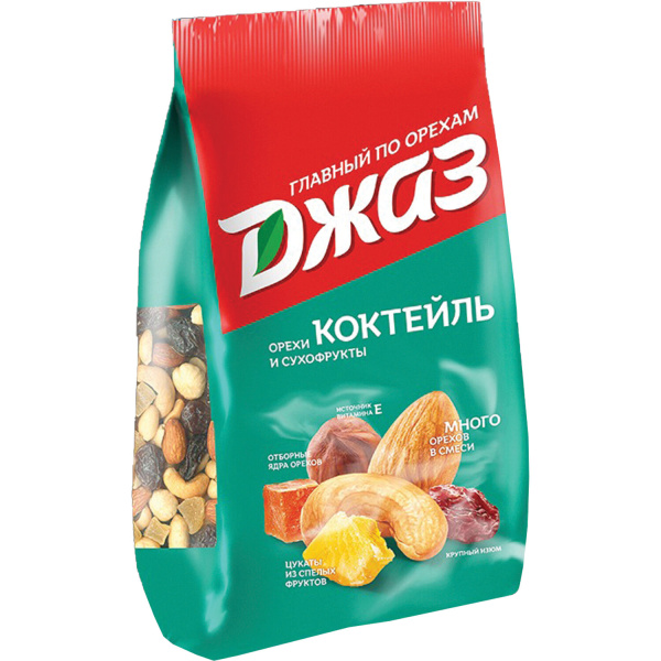 Орехи и сухофрукты ДЖАЗ "Коктейль", фундук, кешью, миндаль, папайя, ананас, изюм, 300 г, 620161