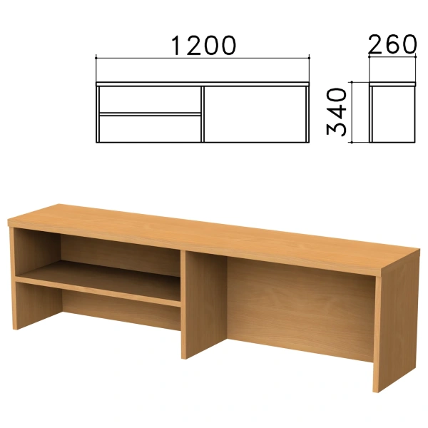 Надстройка для стола письменного "Монолит" (ш1200*г260*в340 мм), 1 полка, цвет бук, НМ37.1 640192