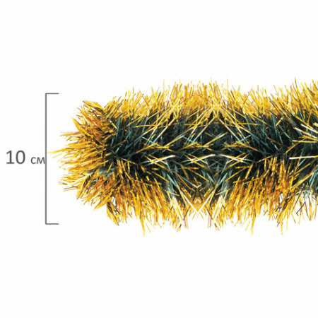 Мишура КОМПЛЕКТ 3 штуки, диаметр 100 мм, длина 2 м, зеленая с золотистыми кончиками, 592219 - МСК «Форвард»