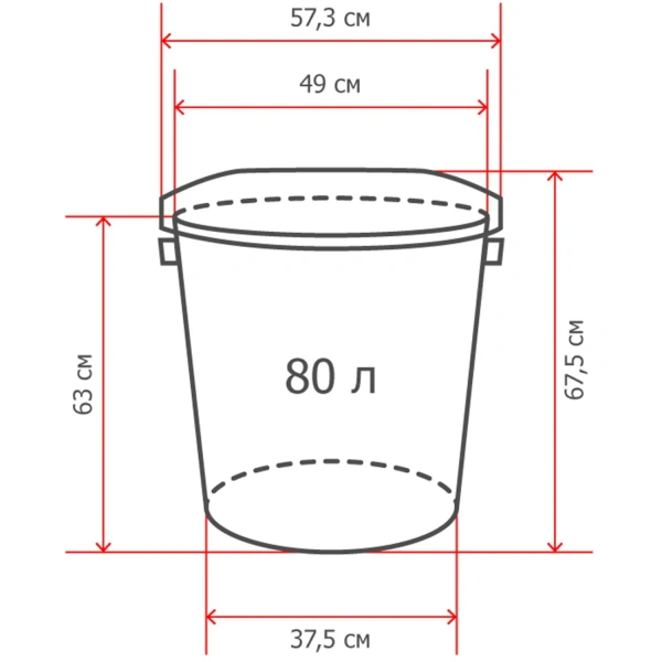 Бак для мусора и отходов 80 л с крышкой пластик серый/зелёный (67.5x57.3x57.3 см) 853305 - МСК «Форвард»
